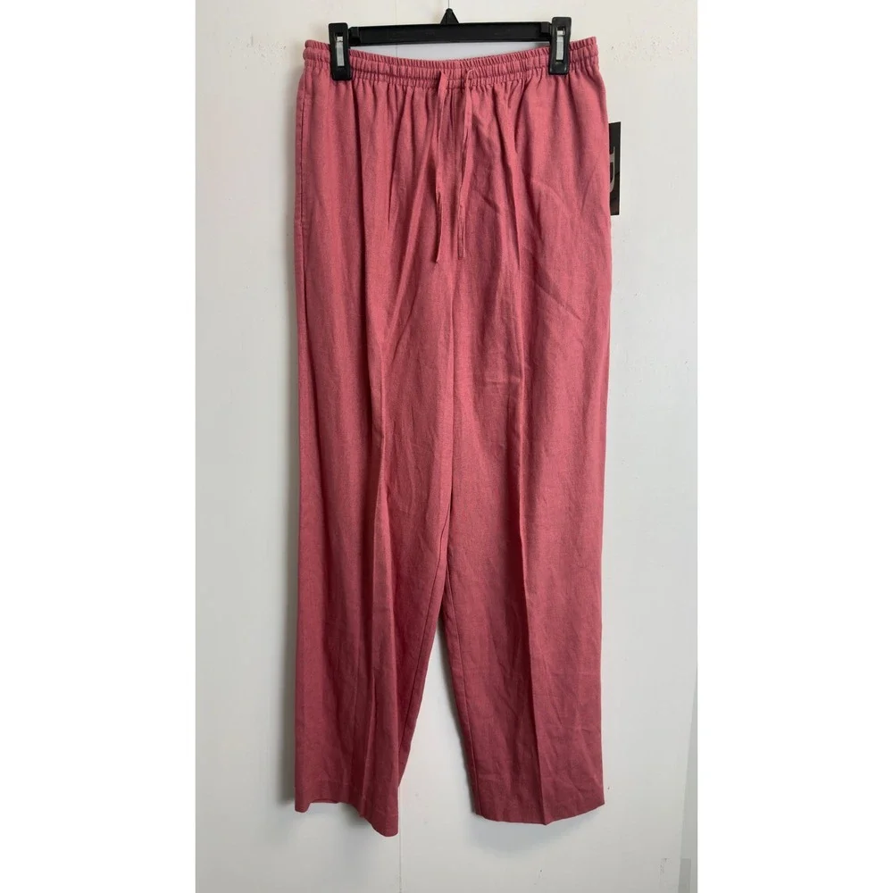 Requirements Womens Dusty Rose Linen Blend Floral Embroidered 2 Piece Pant Set M